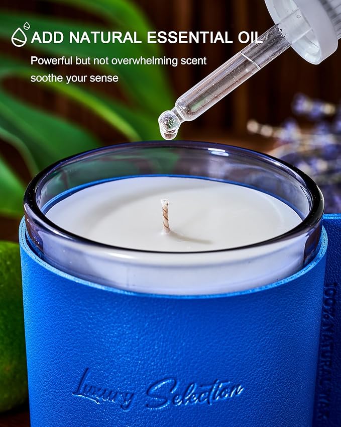 M&SENSE Soy Candles for Home Scented, Midsummer Dark Scented 7.4oz 40 Hours Long Lasting Natural Candle, Aromatherapy Candles for Relaxation, Leather Wrapped Luxury Candle Gifts for Men Women
