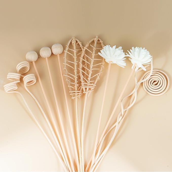 Reed Diffuser Stick,WUTAOBON 12Pcs 10Inch Natural Rattan Flower Reed Fragrance Diffuser Set, Fragrance Diffuser Replacement Rattan Sticks Home Decor (Primary Color)