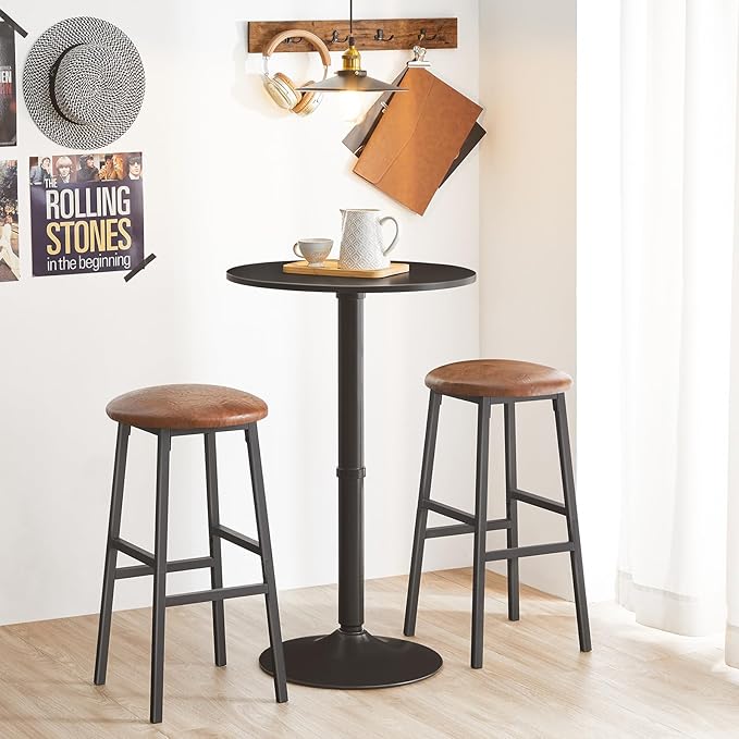 HOOBRO Round Bar Table, 35" Tall Pub Table, with Non-Slip Base for Narrow Space, Bar Height Table for Kitchen, Easy to Assemble, Black BB57BT01
