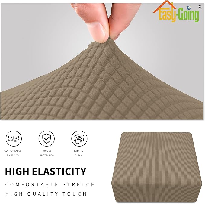 Easy-Going Stretch Square Ottoman Cover Folding Storage Stool Furniture Protector Soft Slipcover with Elastic Bottom (30x30x15inch, Natural)