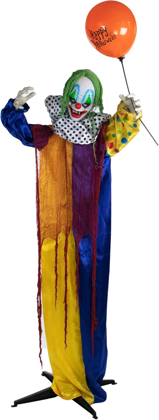Haunted Hill Farm Life-Size Scary Talking Clown Halloween Animatronic with Motion and Touch Activated Lights and Sounds, Battery Operated Indoor or Covered Outdoor Creepy Halloween Decorations