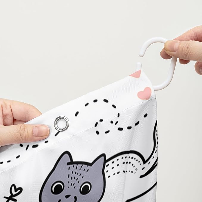 AILONEN Cat Shower Curtain, Cute Cat Cartoon Pet Cat Kitten Bathroom Curtain,Cat Paw Print Cat Lover Bath Curtain 36" W*72" H Polyester Waterproof Bathroom Curtain with 12 Hooks