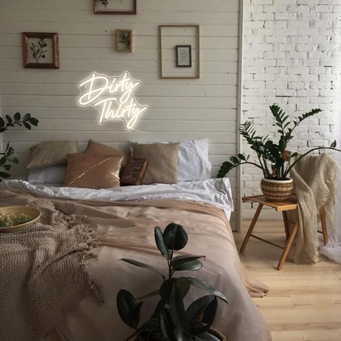 Dirty Thirty Neon Sign 30th Birthday Party Neon Signs Dimmable Warm Letter LED Neon Lights USB Powered with Switch for Wall Decor Bar Club Hotel Restaurant Party
