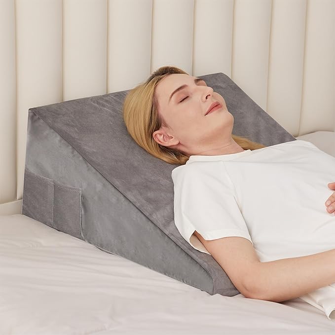 Wedge Pillow for Back Pain Relief, Bed Wedge Pillow for Sleeping, 24×24×10 Inch Memory Foam Anti Snore Pillow, Triangle Pillow Wedge for Sleeping Acid Reflux, Gerd, Elevated Pillow Short Plush