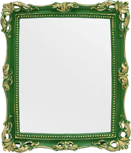 Funerom Vintage 11 x 9.5 inch Decorative Mirror, Wall Mounted & Tabletop Makeup Mirror ，Square (Green)