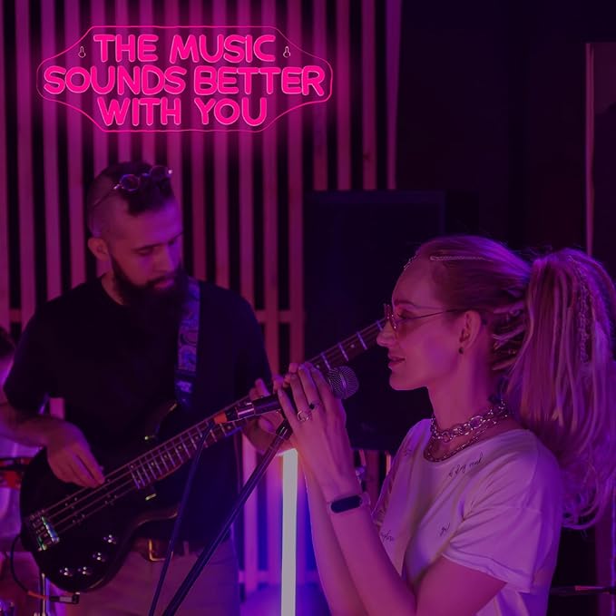 The Music Sounds Better with You Neon Sign，Romance Neon Signs for Wall Decor，Led Neon Sign Aesthetic Room Decor for Teen Girls Neon Lights Signs for Bedroom, Salon, Party Pink Neon Name Sign
