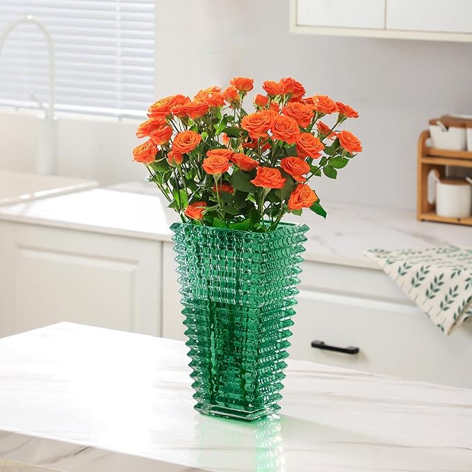 MCMCNCUIU Crystal Vase, Large Crystal Vases for Flowers, Large Flower Vase, Modern Green Vases for Living Room, Bedroom, Kitchen, Dining Table, Mantle, Wedding, 11 Inches