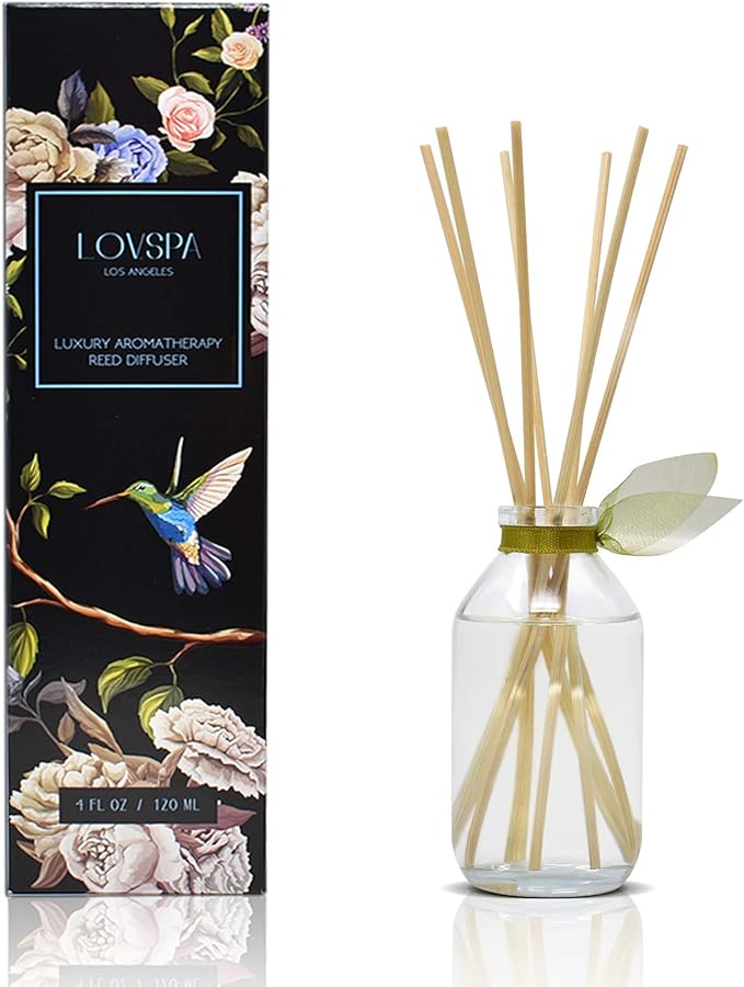LOVSPA Sage & Lemongrass Reed Diffuser Set - Lemon, Kiwi, Clary Sage & Lemongrass Scent Diffuser - Reed Diffusers for Home with Long Lasting Fragrance - Non-Toxic Oil Reed Diffuser - Made in The USA