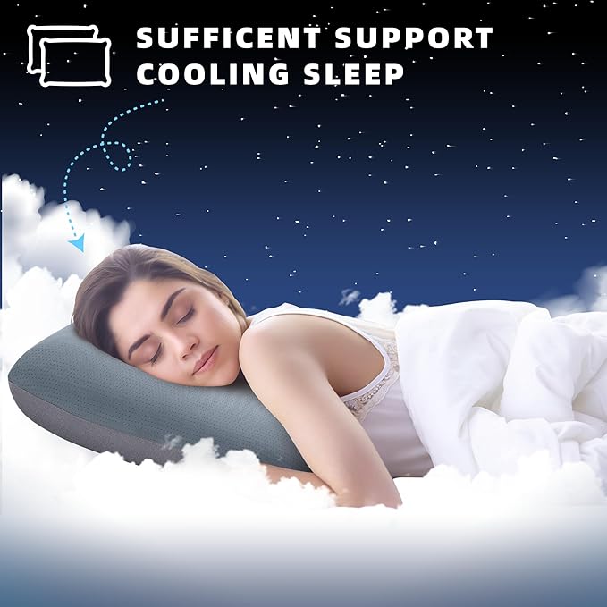 Memory Foam Cooling Pillow Standard Size Pillows Neck & Shoulder Support - for Back, Side, & Stomach Sleepers Grey