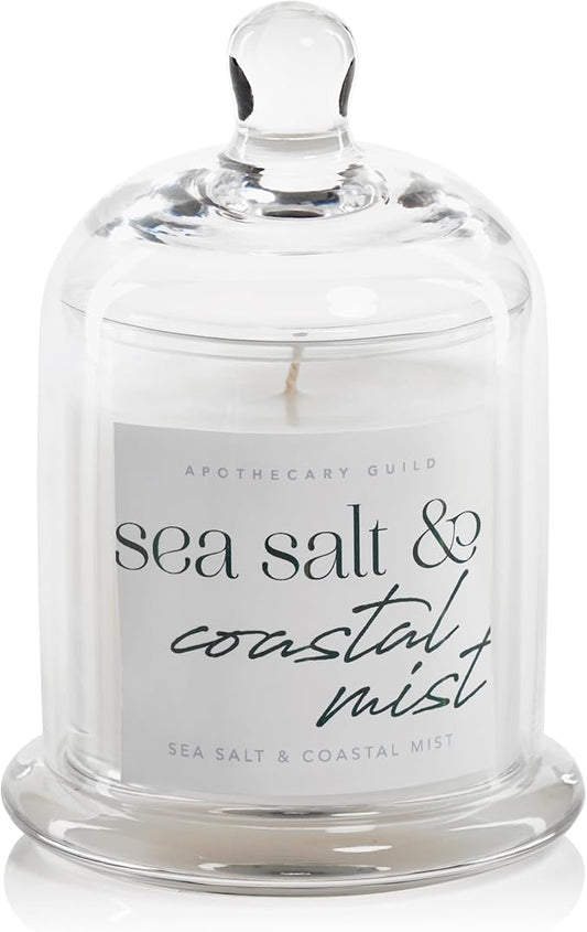 Zodax Apothecary Guild Scented Jar Candle with Glass Cloche, 10.19 oz- Sea Salt & Coastal Mist