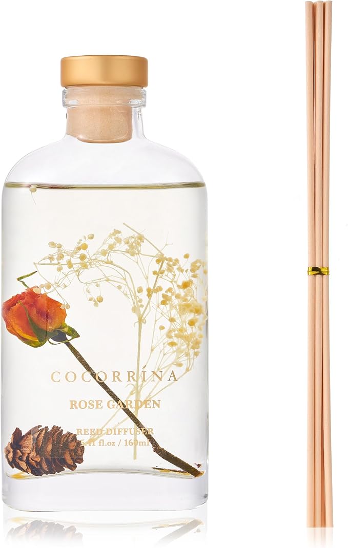 COCORRÍNA Reed Diffuser - Rose Garden 5.41 oz Flower Reed Diffuser Set with Sticks, Bedroom Bathroom Shelf Decor (Scented Blooms Collection)
