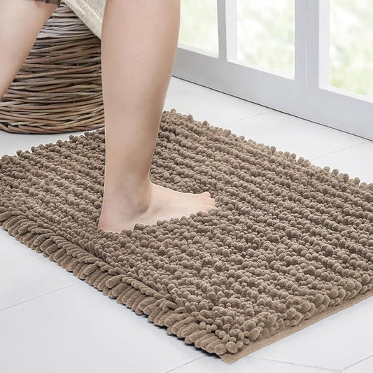 Walensee Bathroom Rug Non Slip Bath Mat (36x24 Inch Taupe) Water Absorbent Super Soft Shaggy Chenille Machine Washable Dry Extra Thick Perfect Absorbant Best Large Plush Carpet for Shower Floor