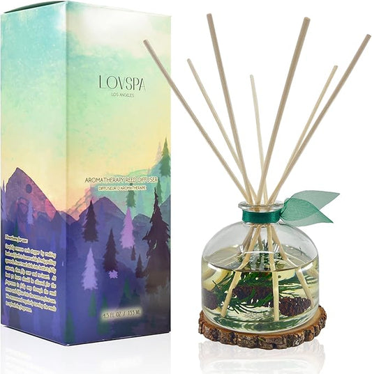 LOVSPA Winter Forest Pine Reed Diffuser Gift Set | Juniper Berries, Sandalwood & Cedar Notes | Made with Real Botanicals + Wooden Coaster | Proudly Made in The USA