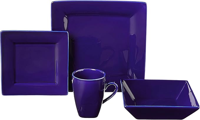10 Strawberry Street Square 16 Piece Dinnerware Set, Cobalt