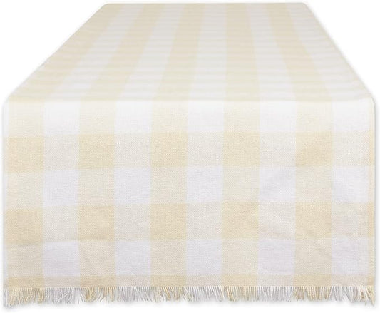 DII Heavyweight Fringed Check Tabletop Collection, Table Runner, 14x108, Natural