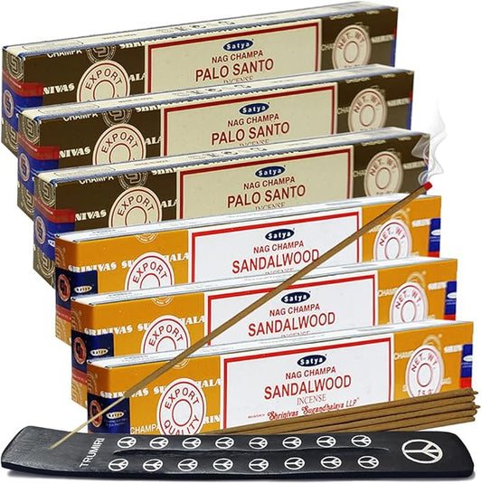 Palo Santo Sandalwood Incense Sticks & Holder Bundle Variety Pack from House of Nag Champa Incense Sticks and Trumiri