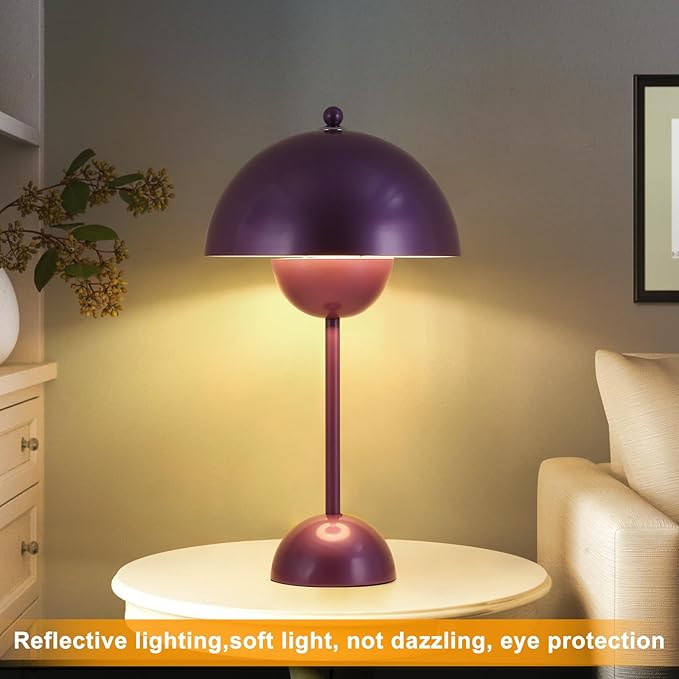 COSYLUX Modern Small Table Lamp for Bedroom, Cute Dome Shade Reflecting Light Reading Lamp for Living Room, Kid's Room, Study, Office, Beside Bedside Nightstand Desk Lamp(Pearl Purple)