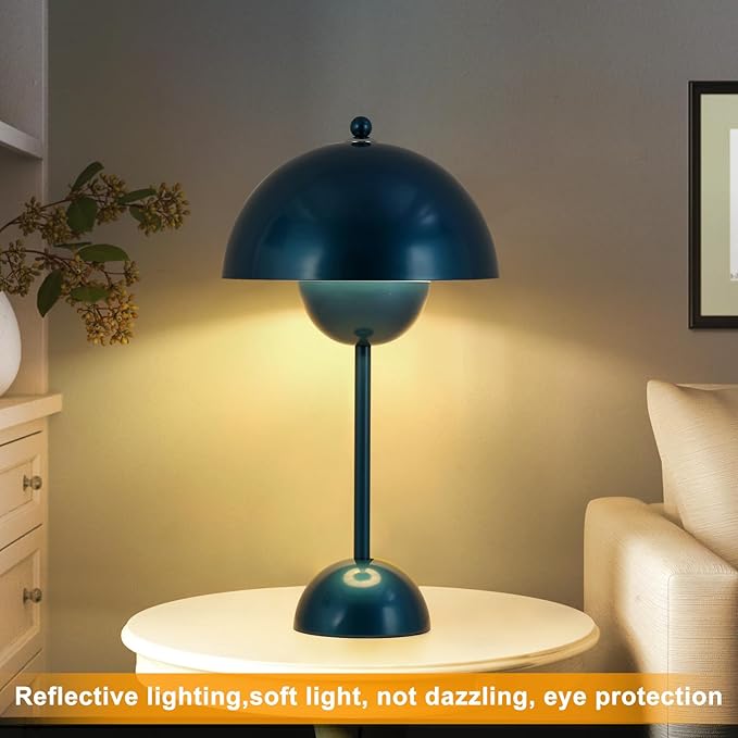 COSYLUX Modern Small Table Lamp for Bedroom, Cute Dome Shade Reflecting Light Reading Lamp for Living Room, Kid's Room, Study, Office, Beside Bedside Nightstand Desk Lamp(Pearl Blue)
