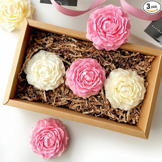 Floral Soy Candle Gift Set, Valetntine's Candles, Handmade Candles for Home, Office, Weddings & Birthdays, Soy Wax Candles, Present Box with Candles, Peony Candles