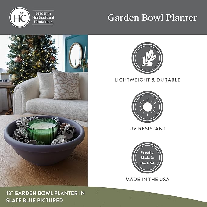 The HC Companies Shallow Planter with Drainage - Contemporary Garden Bowl Planter for Flowers, Herbs & More - Round Succulent Planter Pot for Indoors and Outdoors (24" Black, Pack of 2)