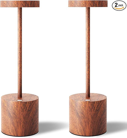 LED Cordless Table Lamps Set of 2,Portable Rechargeable 5000mAh Outdoor Table Lamp,3 Color Stepless Dimming Battery Powered Lamp, Table Light for Outside/Patio/Restaurant/Home.(Wood Grain)