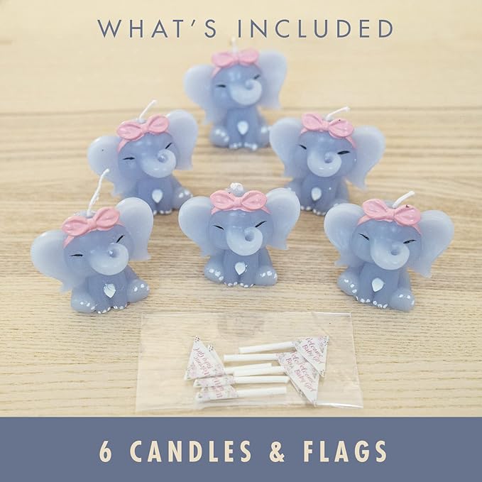 Sweet Baby Co. Girl Baby Shower Favors for Girls Pink Elephant Candle Pack of 6 for Guest Guests Small Party Favor Mini Souvenirs Giveaways Decoration Princess Candy Theme