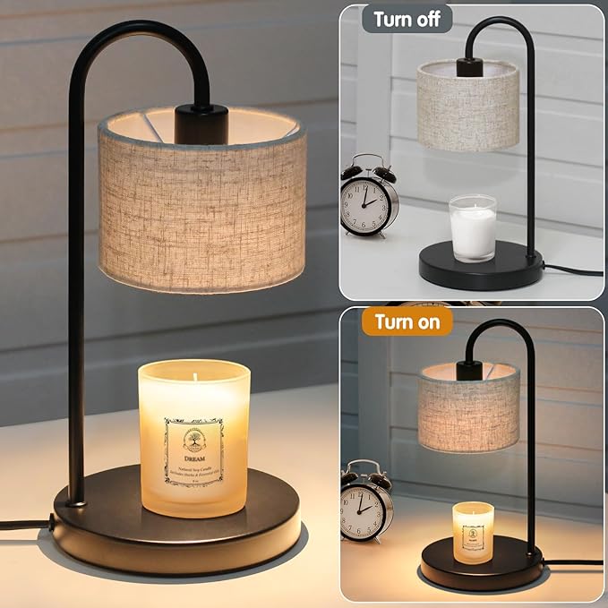 Candle Warmer Lamp with Timer, Dimmable Candle Wax Warmer Candle Lamp with 2 Bulbs, House Warming Gifts Brithday Gifts for Women Bedroom Home Decor - Linen