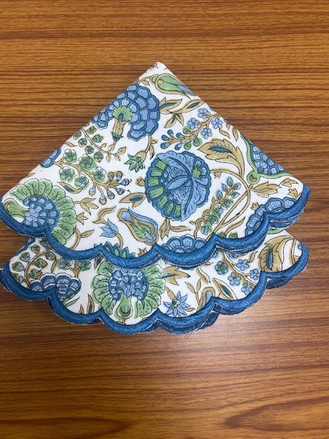 Ridhi Bo-ho Round Place Mat Easter Floral Cotton Washable Placemats 15" Round Embroidery Block Print Table Mat (Pack of 4-15 Inch Round, Asparagus Green)