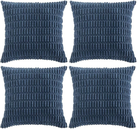 Fancy Homi 4 Packs Dusty Blue Decorative Throw Pillow Covers 22x22 Inch for Living Room Couch Bed Sofa, Rustic Farmhouse Boho Home Decor, Soft Plush Striped Corduroy Square Cushion Case 55x55 cm