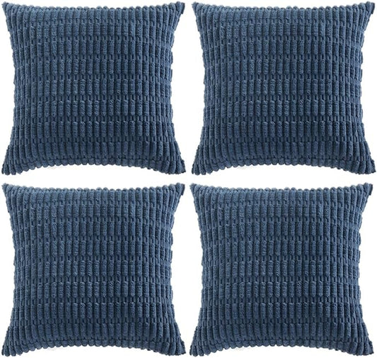 Fancy Homi 4 Packs Dusty Blue Decorative Throw Pillow Covers 16x16 Inch for Living Room Couch Bed Sofa, Rustic Farmhouse Boho Home Decor, Soft Plush Striped Corduroy Square Cushion Case 40x40 cm