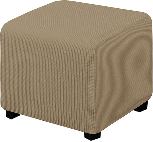 Easy-Going Stretch Square Ottoman Cover Folding Storage Stool Furniture Protector Soft Slipcover with Elastic Bottom (15x15x15inch, Tan)
