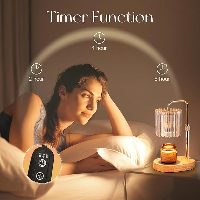 Candle Warmer Lamp with Timer: Gold Candle Warming Lamp with 2 Bulbs Height Adjustable Wax Melt Warmer Dimmable Modern Bedroom Decor Gift for Women
