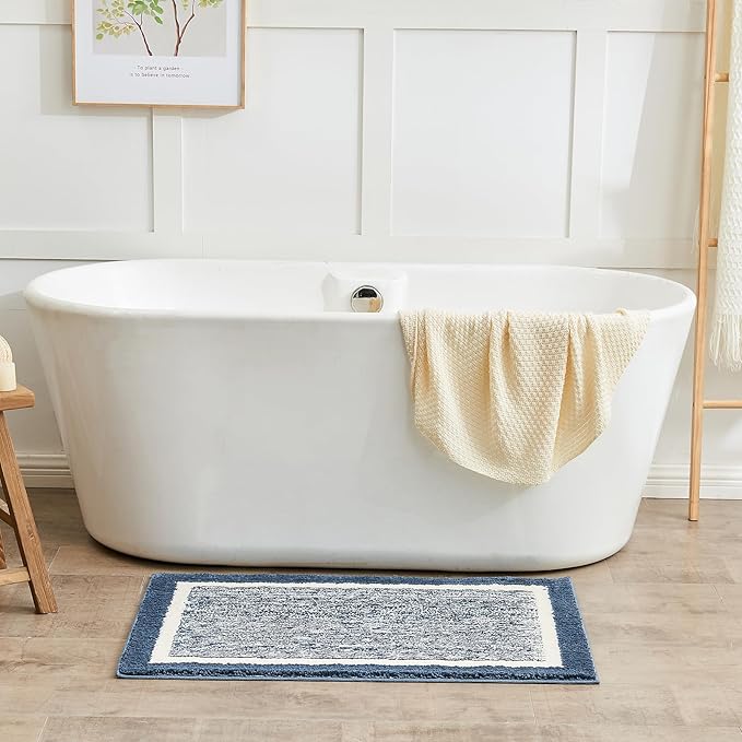 CozeCube Bath mats for Bathroom Non Slip, Fluffy Shaggy Bath Rugs for Bathroom Washable, Extra Soft and Absorbent Microfiber Bath Rugs for Shower Sink, Kitchen Sink, Navy Blue, 16" x 24"