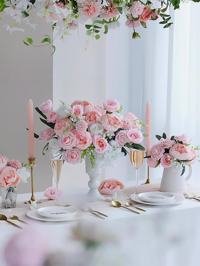MISSPIN Artificial Flowers DIY Box Set Fake Roses Bouquet Bridal Wedding Flowers Colorful Centerpiece Table Decorations Boho Faux Floral with Stems Arrangements for Cake Home Party Indoor Outdoor