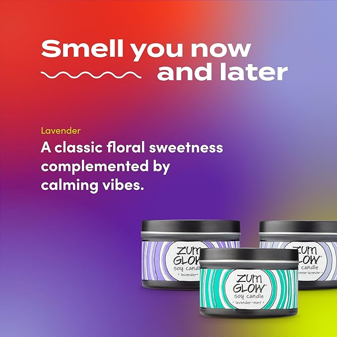 Indigo Wild Zum Glow Lavender Blends Candle - Soy Wax Candle with Lead-Free Wick - Relaxing Candles Scented with Essential Oils - Long-Lasting Scented Candles - 30-Hour Burn Time - 7 oz (3 Pack)