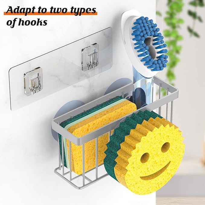 Sponge Holder Smiley Face,Sink Caddy,Sink Organizer Sponge Holder with 2 PCS Suction Cups/1 PCS Adhesive Strips, Designed for Sponge, Soap, Dish brush, Scrubber-Gary