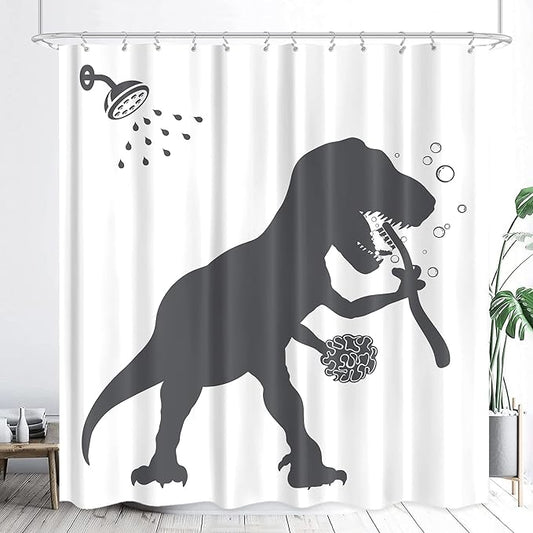 LGhtyro Extra Long Funny Dinosaur Shower Curtain 71Wx84H Inch Cool Dino Shower Curtain Bathroom Set Cute Animal Shadow Silhouette Bath Curtain Black White Kids Accessories for Teens Boy Bathroom Decor