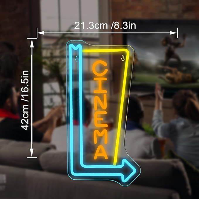 Looklight Cinema Neon Signs for Wall Decor Right Arrow Neon Light Yellow Blue LED Light Sign Right-Pointing Arrow Neon USB Light Up Letters Sign for Film Room Cinema Man Cave Party Theater Decor