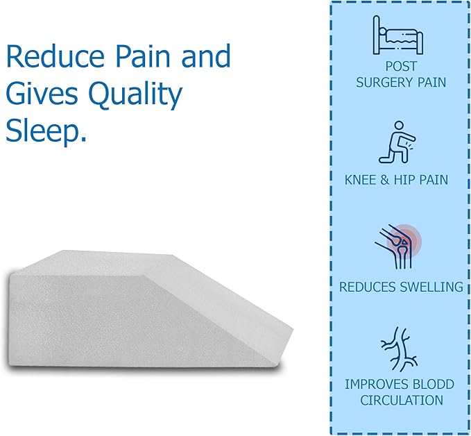 Mattress Solution 21-Inch Leg Pillow Foam Top, Relieves and Recovers Foot and Ankle Injury, Hip and Knee Pain, Multi-Purpose, Legs and Back Support, Increases Blood Flow, Promotes Breathing, White