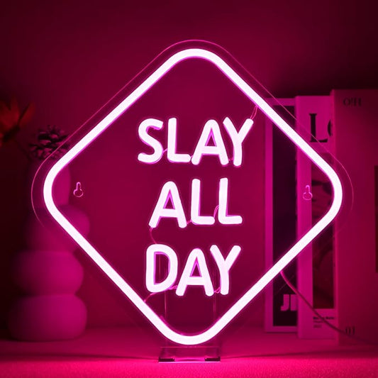 Slay All Day Neon Sign Pink Led Neon Light For Wall Decor Slay Queen LED Neon Light Aesthetic Preppy Girl Dimmable Light Up Sign For Bedroom Room Dorm Y2k Party Teen Girls Gifts