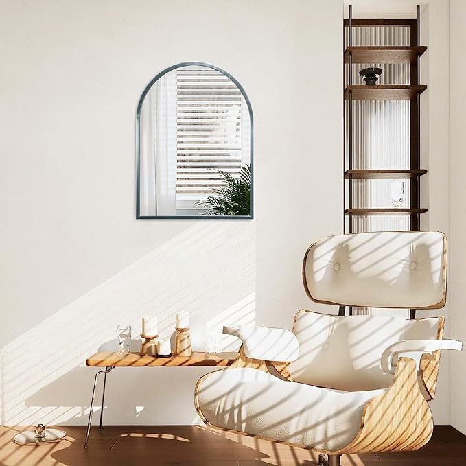 Arch Wall Mirror Bathroom Mirror Blue Metal Framed Mirror, Arched Wall Mounted Vanity Mirror for Bedroom, Living Room, Entryway, 20"x16"