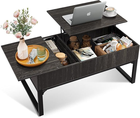 WLIVE Lift Top Coffee Table with Storage, 40.9" Coffee Table with Lifting Top & Sliding Cover, Wood Modern Center Table with 2 Hidden Compartment for Living Room, Charcoal Black