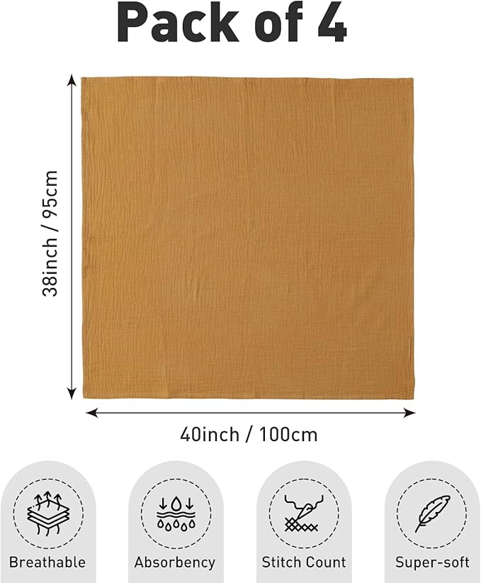 GLLQUEN BABY 4-Pack Muslin Swaddle Blankets for Unisex, Soft Breathable Receiving Blankets Neutral, Baby Swaddle Blanket for Boys and Girls, Newborn Essentials