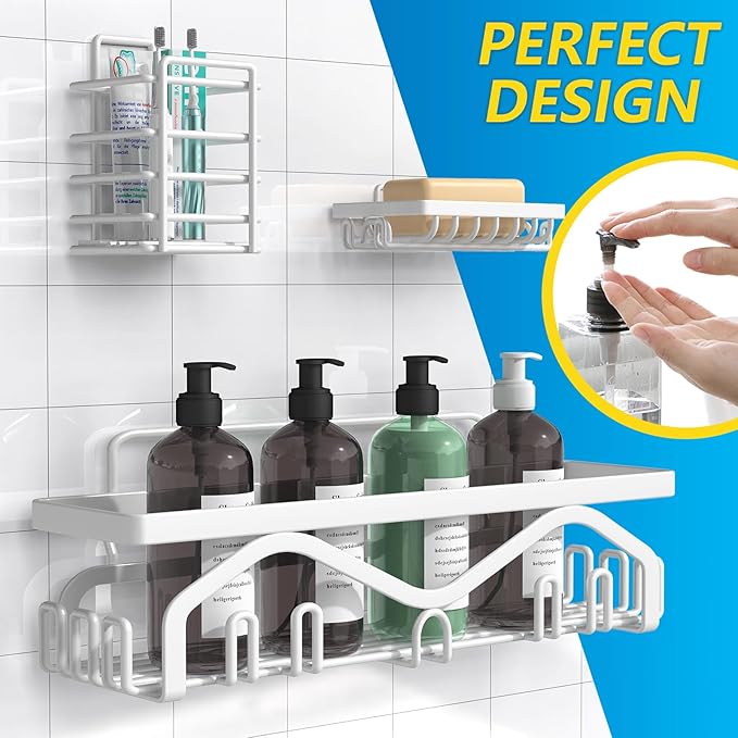 Coraje Shower Caddy [5-Pack], Adhesive Organizer No Drilling, Large Capacity Rustproof Bathroom Shelves, Shelf for Inside Shower (White)