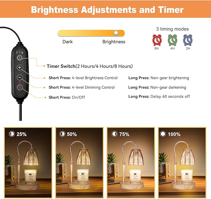 Candle Warmer Lamp with Timer & Dimmer, Candle Warmer Height Adjustable, Fits All Jar Scented Candles, Candle Lamp with 3 Bulbs, Charming Gift Box with Ribbon for Gifting