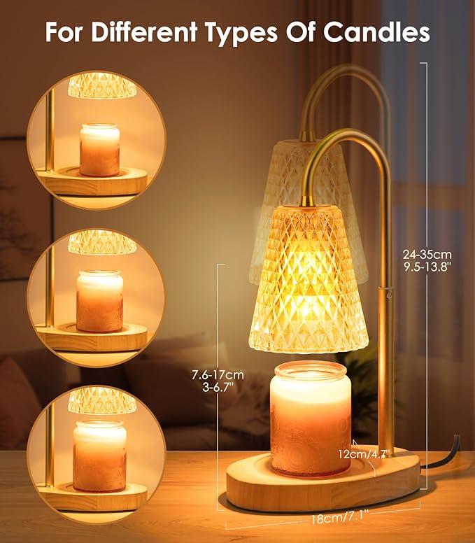 Candle Warmer Lamp with Timer - Adjustable Height Dimmable Warmer Candle Lamps Candle Warmer Lamp Wax Melt Warmer with 2Bulbs for Women Christmas Birthday Gifts
