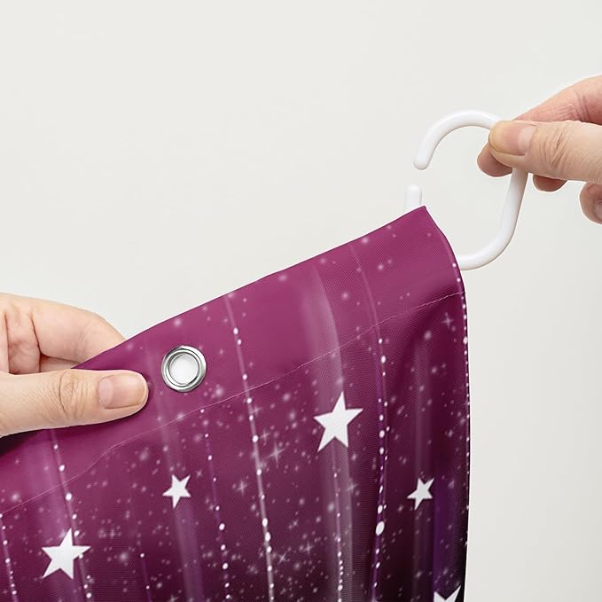AILONEN White Star Shower Curtain,Dreamy Starry Sky Bathroom Fabric Shower Curtain for Girls Boys Kids Teens, 72" W*96" H Black and Purple Theme Bathroom Decor