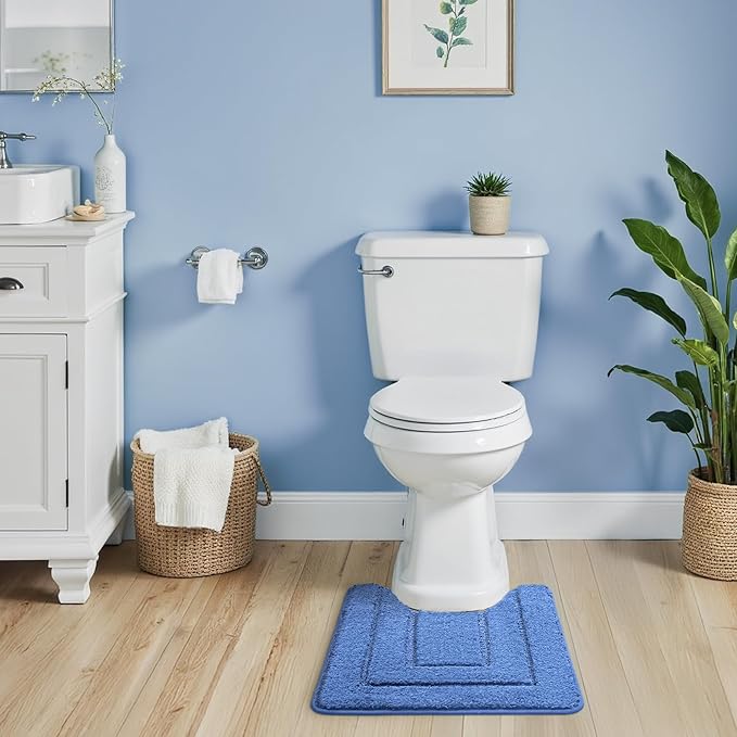 GRANNY SAYS Bathroom Toilet Rugs U Shaped, Bath Mats for Bathroom, Bath Rugs Non Slip Washable, Absorbent Microfiber Toilet Mat, Soft Plush Shaggy Bath Carpet, 20" x 24", Blue