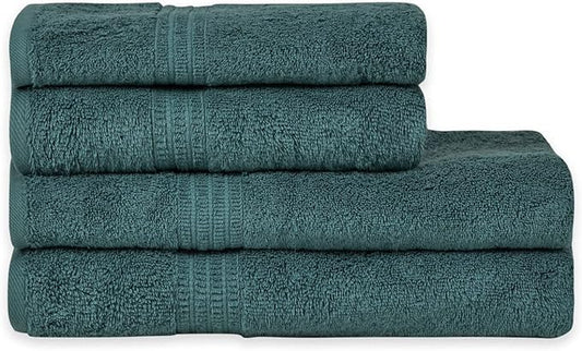 HOMELOVER 4 Piece Towel Set - 100% Organic Cotton 2 Bath Towels & 2 Hand Towels - 500 GSM, Hotel Quality, Soft, Highly Absorbent & Quick Drying Wash Towels for Kitchen & Bathroom (Forest Green)