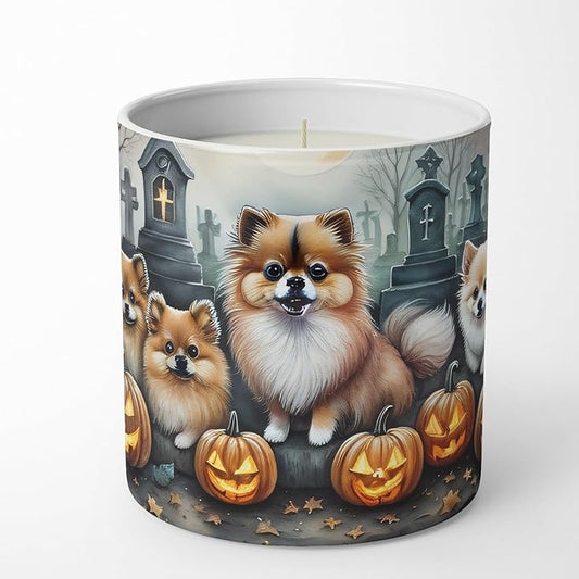 Caroline's Treasures DAC2068CDL Pomeranian Spooky Halloween Decorative Soy Candle Nature Soy Wax Essential Oil Home Decor Ideal for Bedroom Kitchen Bath Office Gift, 10 oz